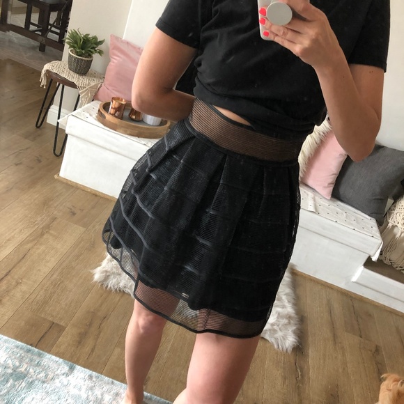 Luxxel | Black Striped Sheer Flare Skirt - Picture 2 of 8